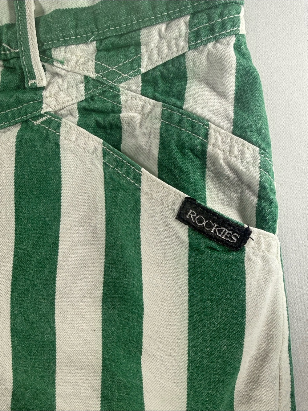Vintage Rockies High Rise Green & White Striped Shorts | Western Cotton | USA - Picture 4 of 13